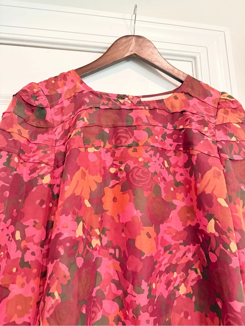 LOFT Floral Pintucked Blouse in Pink and Orange